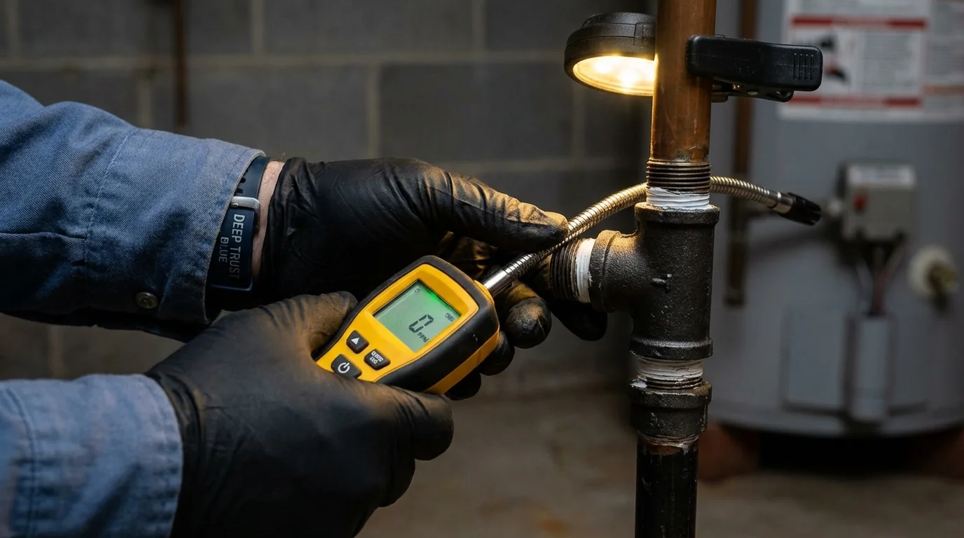 Gas leak detection with electronic sniffer by Johns Plumbing LLC in Kellogg