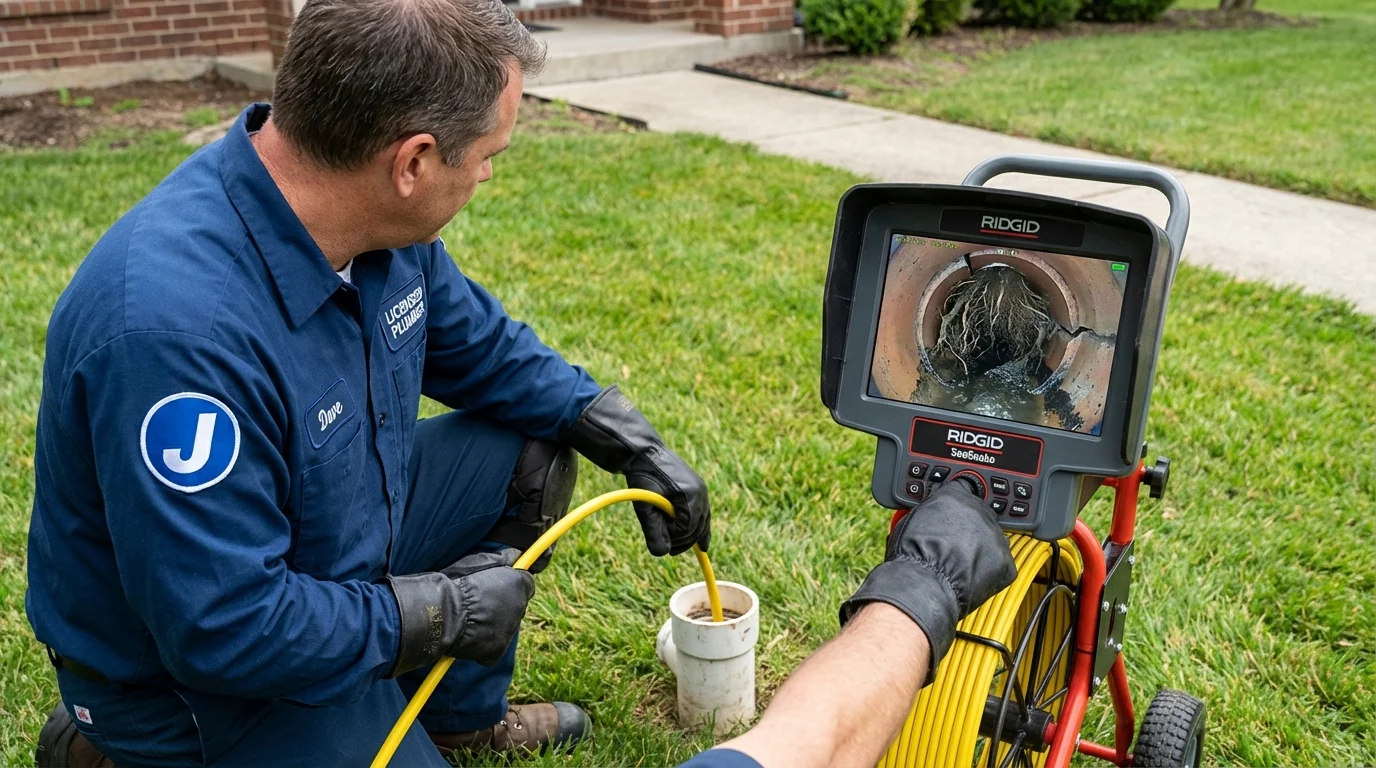 Sewer camera inspection being performed by Johns Plumbing LLC in Kellogg