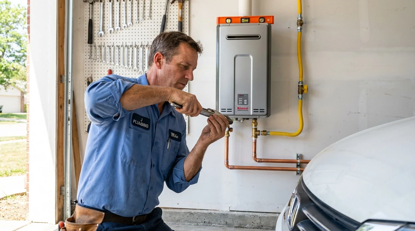 Tankless water heater installation by a Johns Plumbing LLC plumber in Kellogg