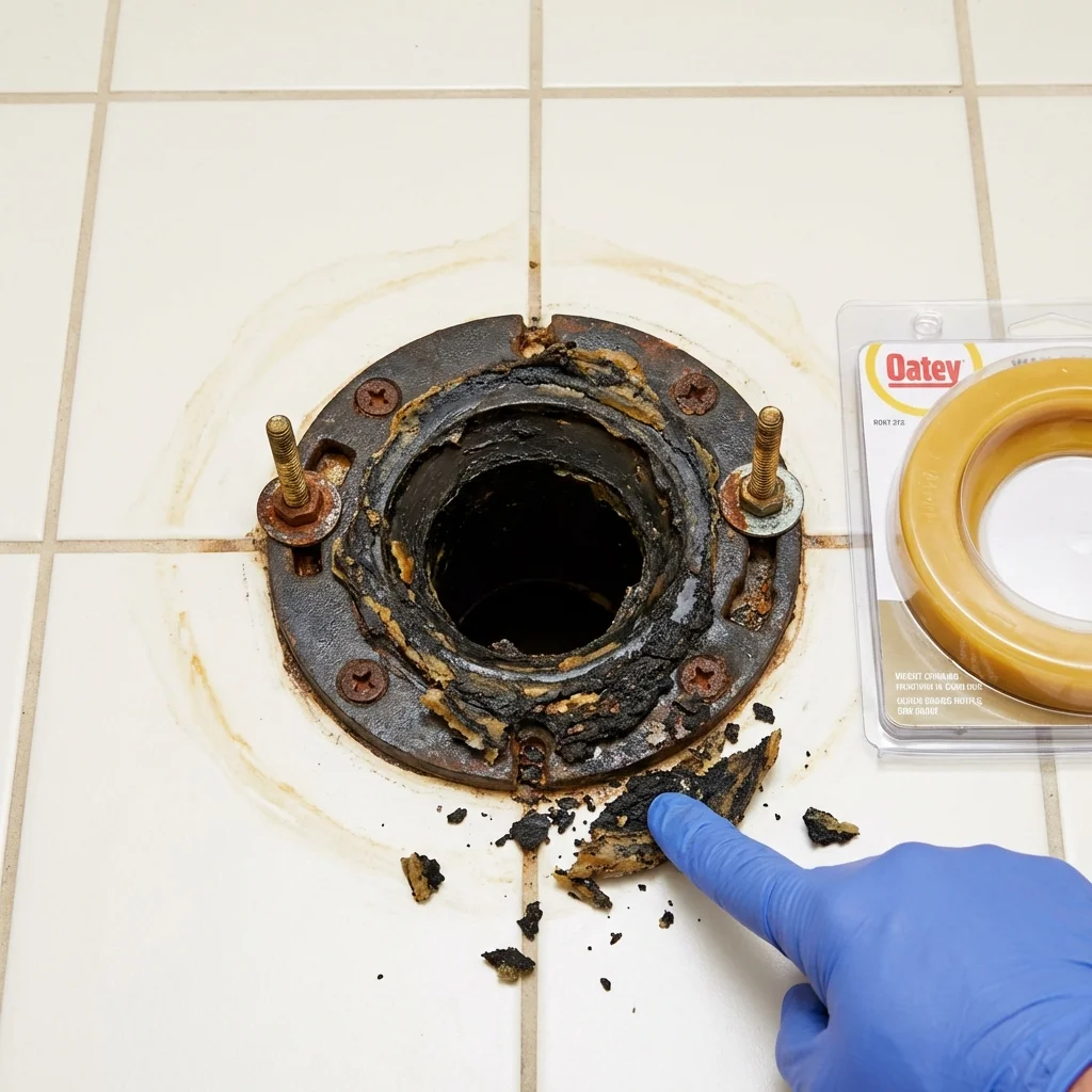 Failed wax ring showing water seepage at the base of a toilet in a Kellogg, ID home
